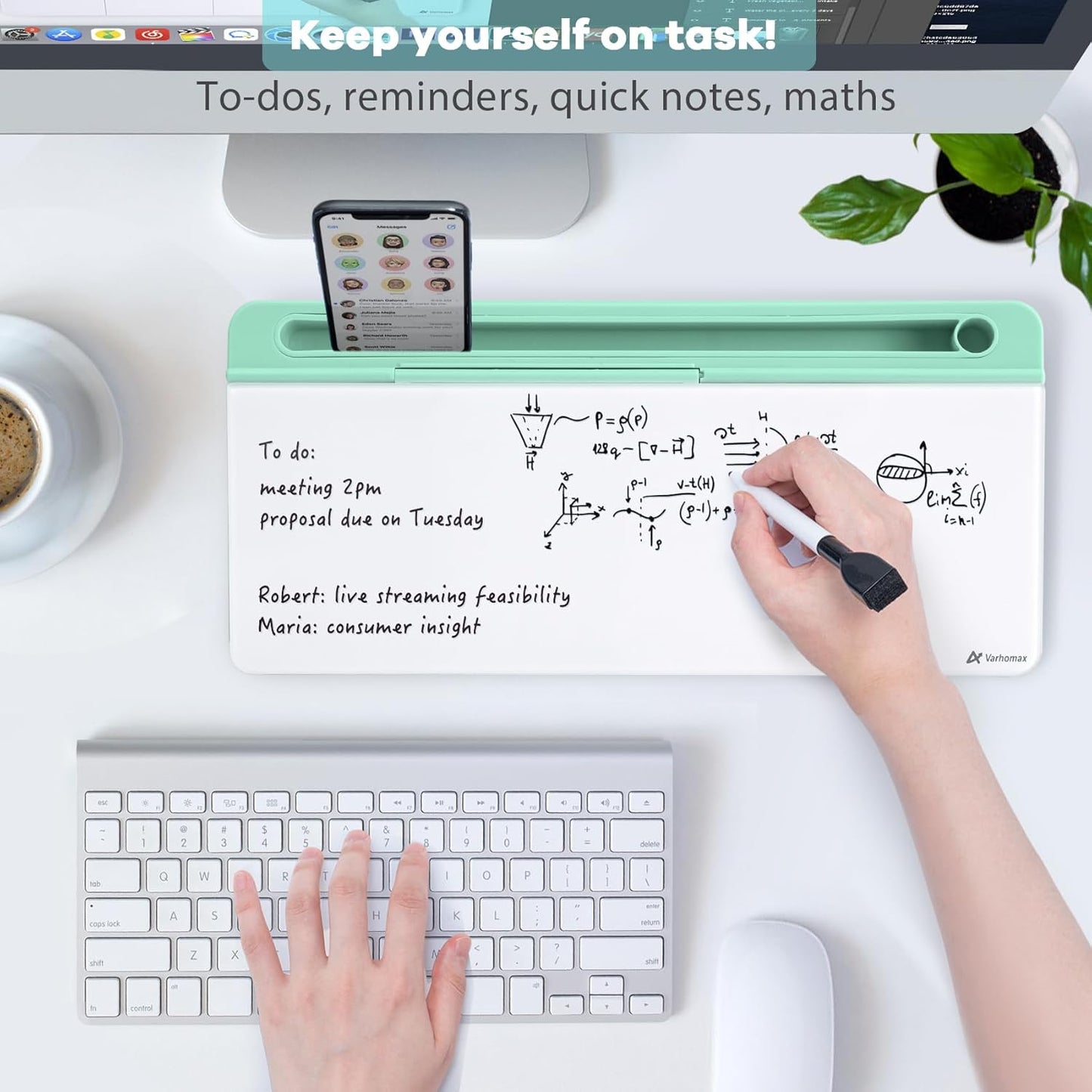 Varhomax Glass Desk Whiteboard with Storage, Desktop Dry Erase White Board to-do List Memo Keyboard Stand for Home Office and School Supplies (Green)