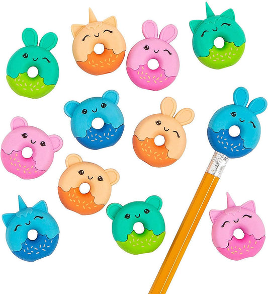 Donut Animal Eraser Pencil Toppers - 24 Pc. - Stationery - 24 Pieces