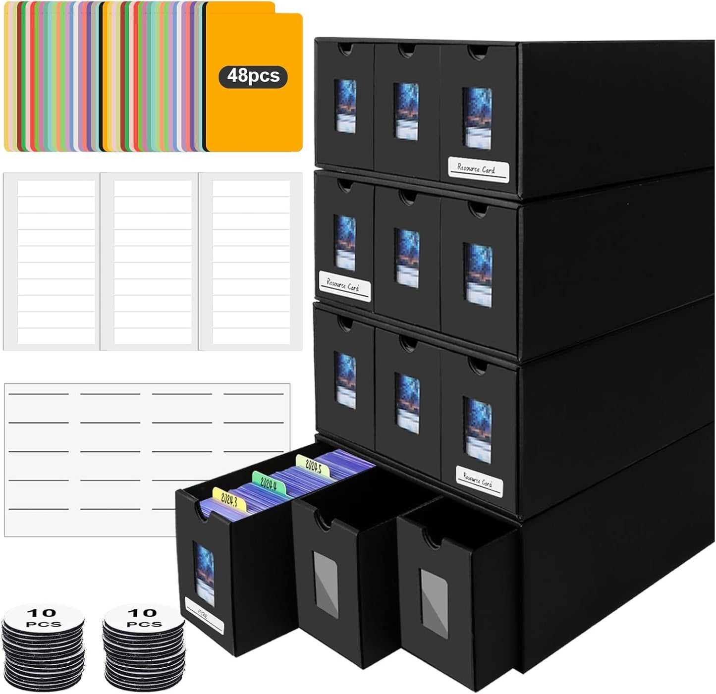 7200+ Card Storage Box, 1300+ Toploader Storage Box for Commander Display,with 48 Dividers, Labels & Tapes,Fit for TCG, PTCG, MTG