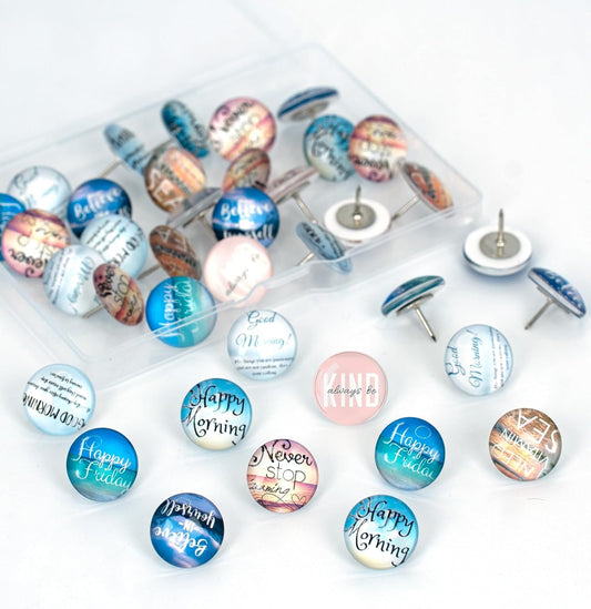 24Pcs Decorative Push Pins,Decorative Thumb Tacks for Bulletin Board, Cork Board Thumbtacks,Photos Wall Maps,Cute Thumbtack for Cubicle Decor,Classroom Decor,and Office Decor(Motivational-Moring)