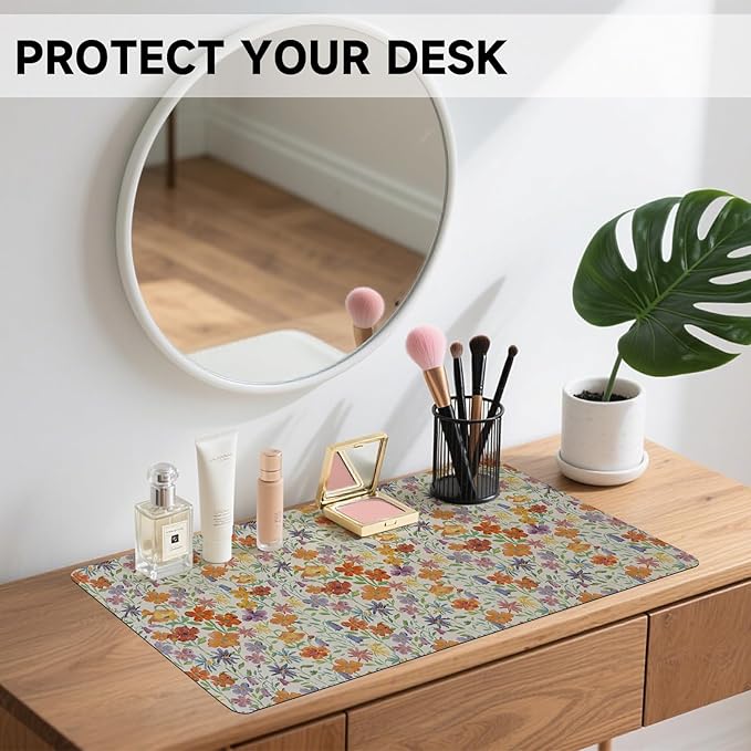 Botanical Floral Desk Pad Blotter,Large Mouse Pad 35 x 17in,PU Leather Desk Mat Writing Pad Protector, Non-Slip Waterprrof,Desktop Decor for Home Office Women Girls (Little Forest)