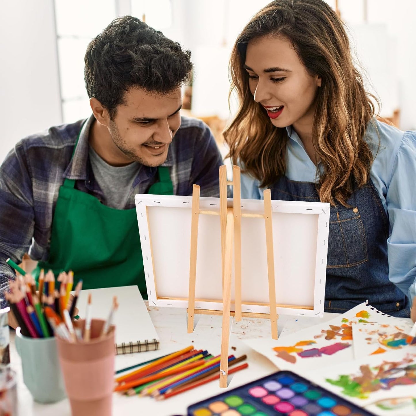 ESRICH 2Pack16in Tabletop Easel,Tabletop Easel for Painting Party, Wooden Tabletop Display Easels,Painting Easel for Displaying Canvases, Photos, Display Tripod Holder Stand for Students Kids