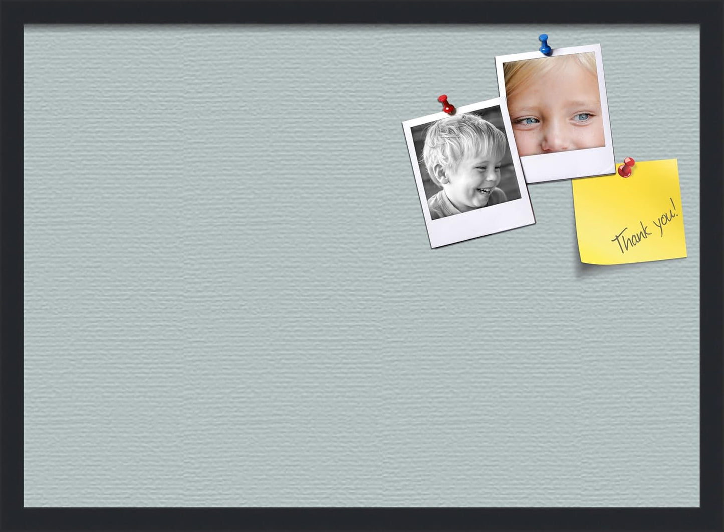 PinPix 28x20 Inch Cork Bulletin Board. This Decorative Framed Pin Board Comes with Soft Blue Design and a Satin Black Frame. Ideal for Home Office Decor or Message Board (PinPix-1814)