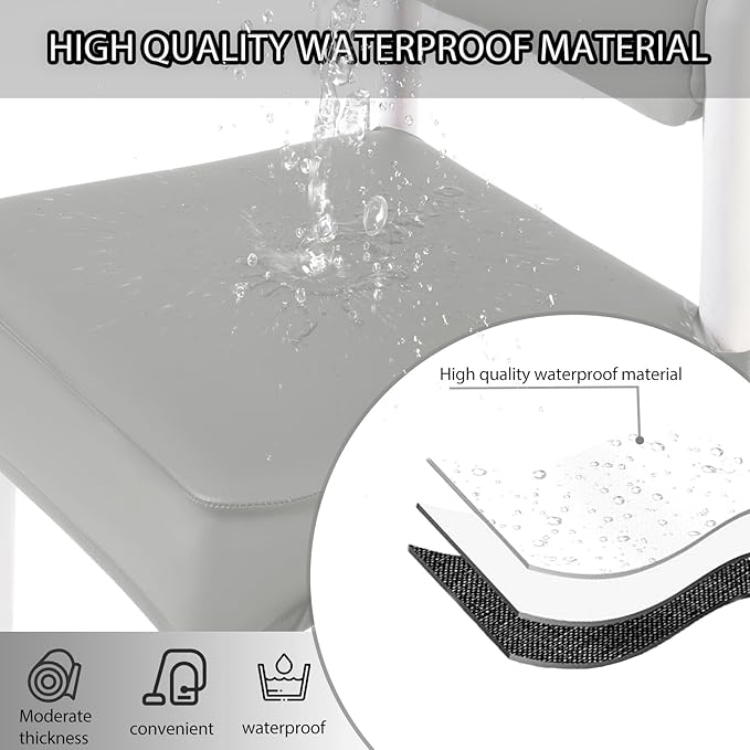 CWK Waterproof PU Leather Dining Chair Covers Set of 4-Stretchable Chair Seat Slipcovers, Removable & Washable Protector for Dining Room,Home,Office,Wedding,Rear Covers (PU-Silver)