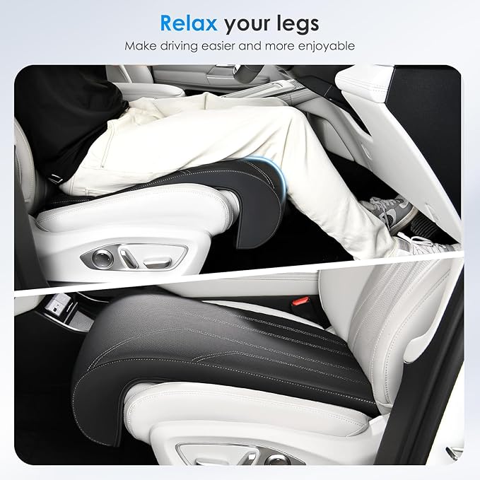 FLORICH Car Seat Extender Leg Extender Support Cushion for Driver Seats Office Chair, Leather Carseat Leg Support for Long Drivers Universal Car Seat Cushion Legs Rest Pads-Black