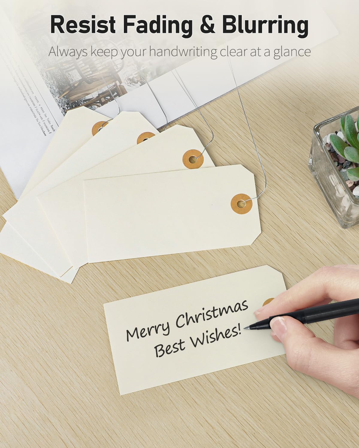 Uniclife 100 Pcs Manila Tags: 4.7 Inch Paper Hang Tags with Reinforced Eyelet and Flexible Wire