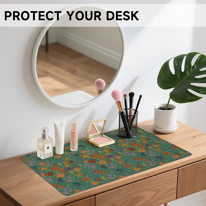 Botanical Floral Desk Pad Blotter,Large Mouse Pad 35 x 17in,PU Leather Desk Mat Writing Pad Protector, Non-Slip Waterprrof,Desktop Decor for Home Office Women Girls (Gorgeous Flowers)