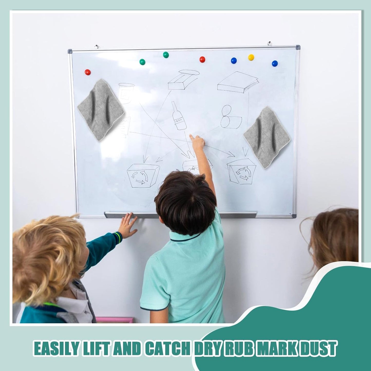 Zopeal 8 Packs Dry Erase Board Cleaning Cloth Microfiber Eraser Magnetic Whiteboard Eraser Washable for Whiteboard Dry Erase Cloth for Home and Office, 10'' x 9. 25''(Light Gray)