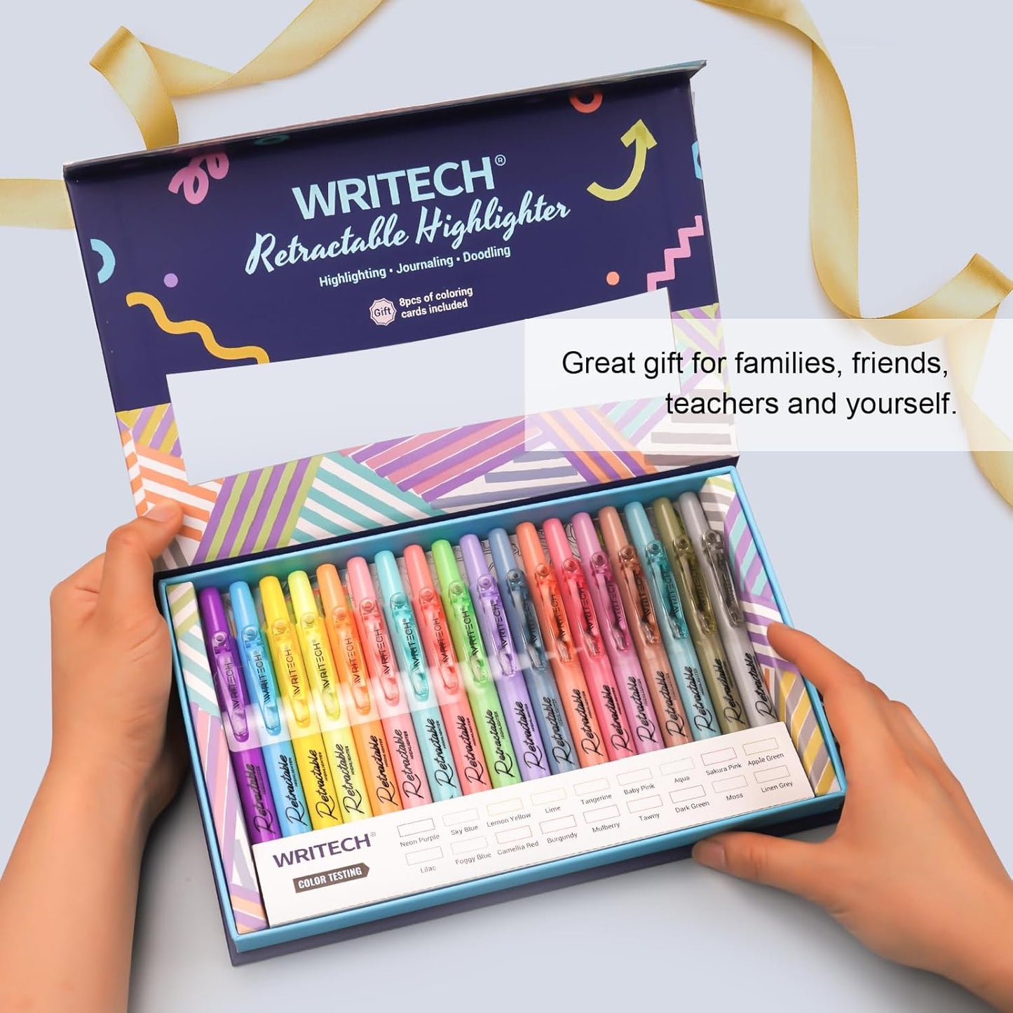 WRITECH Retractable Highlighters Assorted Colors: 18ct Aesthetic Highlighter Markers with Gift Case Multicolor Ink Chisel Tip No Smear for Highlighting Journaling Coloring Bible