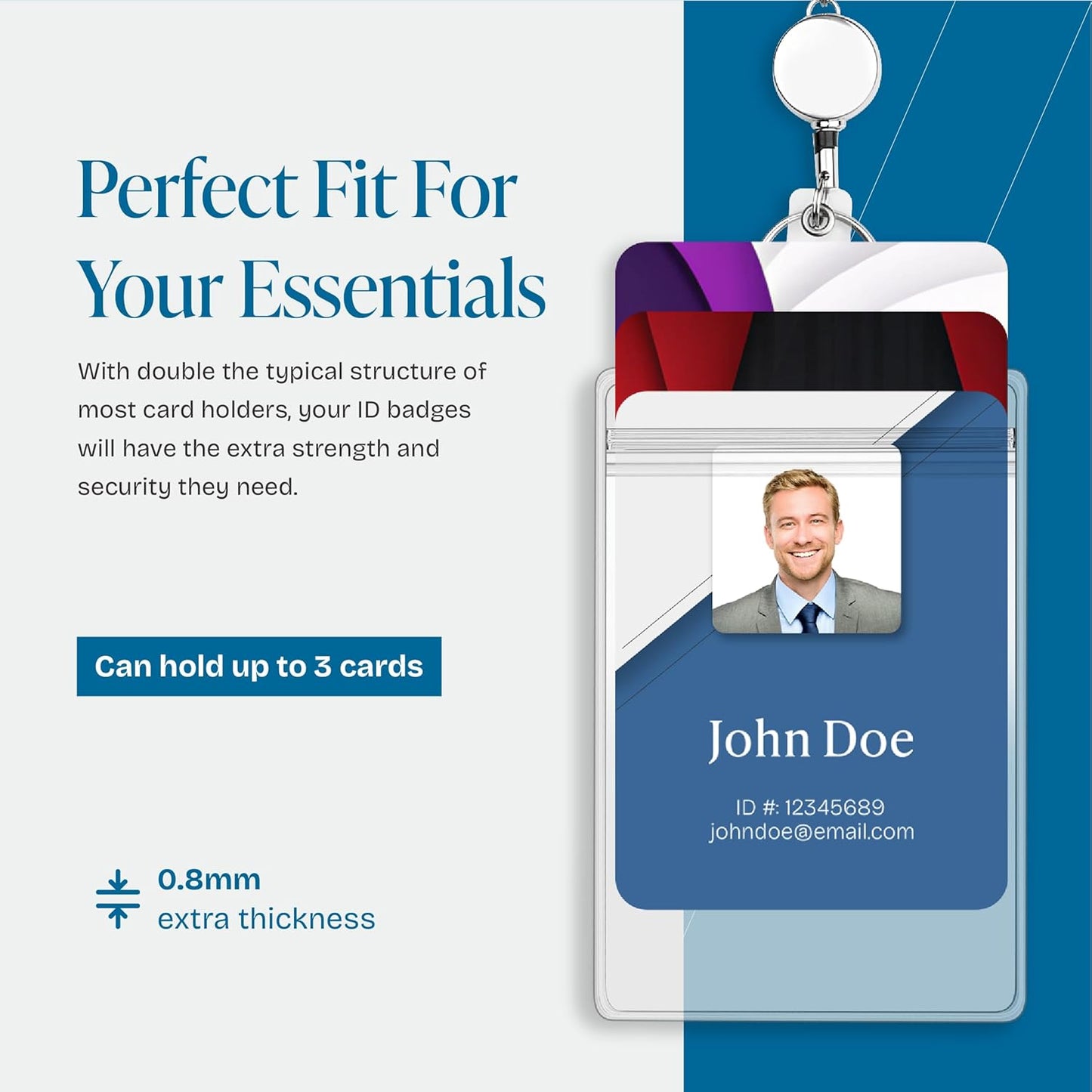 Will Well ID Badge Holders with Holes for Lanyards and Keyrings - Vertical Clear Plastic 2.6" x 3.7" Inner Size Sleeves Fit Up to 3 Cards, 0.8mm Thick Waterproof Resealable Zip Type - 100-Pack