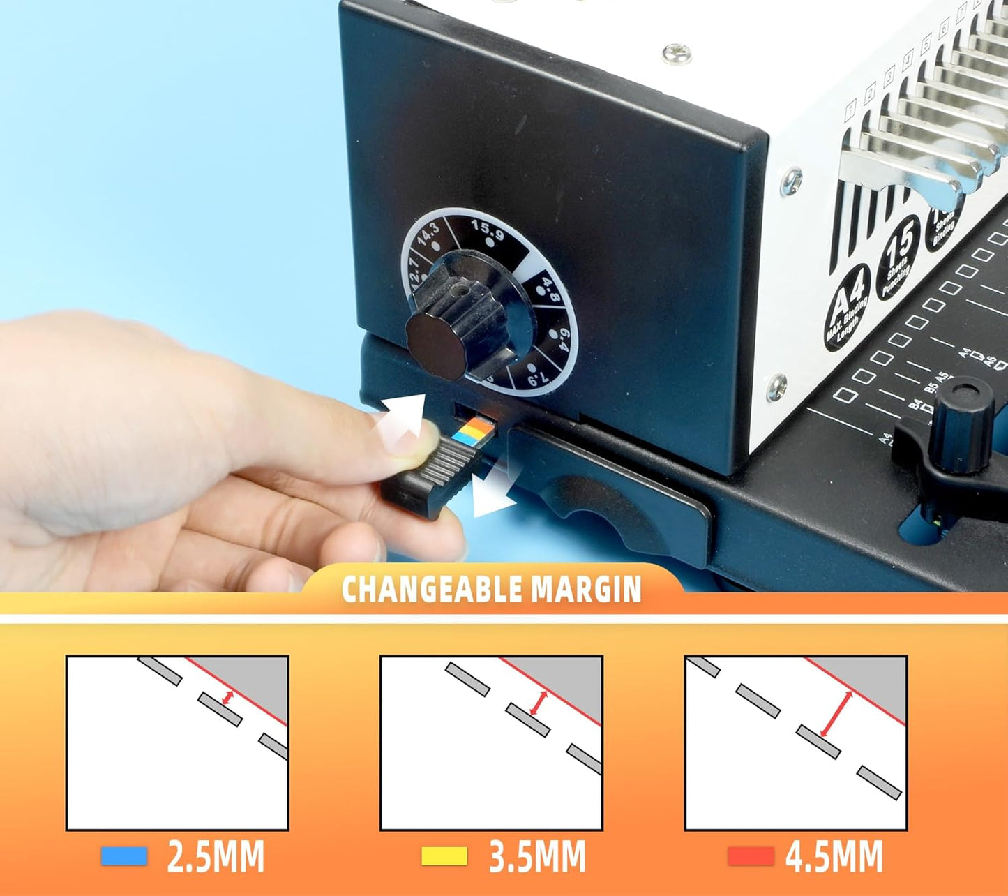 Rayson TD-1500B34 Binding Machine, Square Size Holes, 3:1 Pitch Wire-O Binder Punch 15 Sheets/Bind 130 Sheets with Sturdy Metal Construction