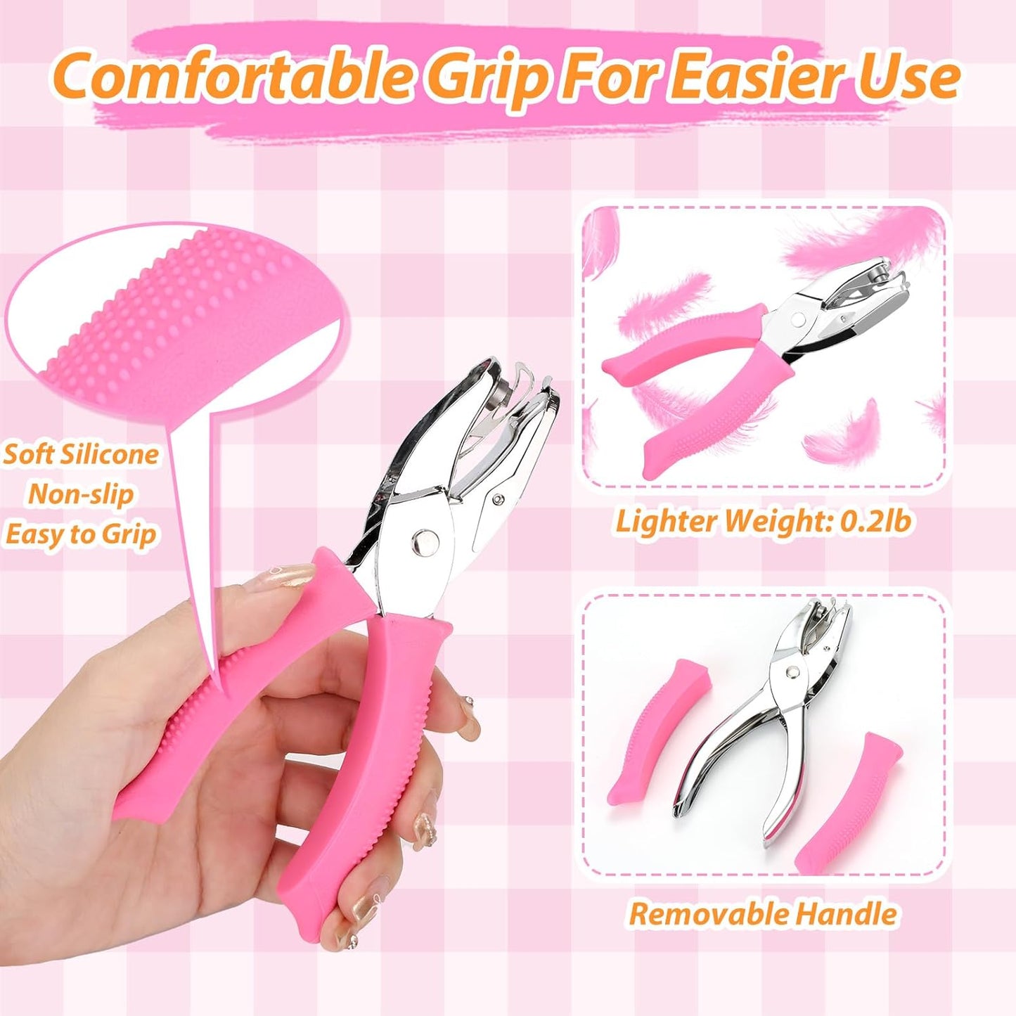 6 Pcs Hole Punch Set for Crafts - 1/16" 1/8" 1/4" Shapes (Circle, Heart, Star, Triangle) with Soft-Grip Handles | Paper Puncher for Binders, Scrapbooking, School, Card Making