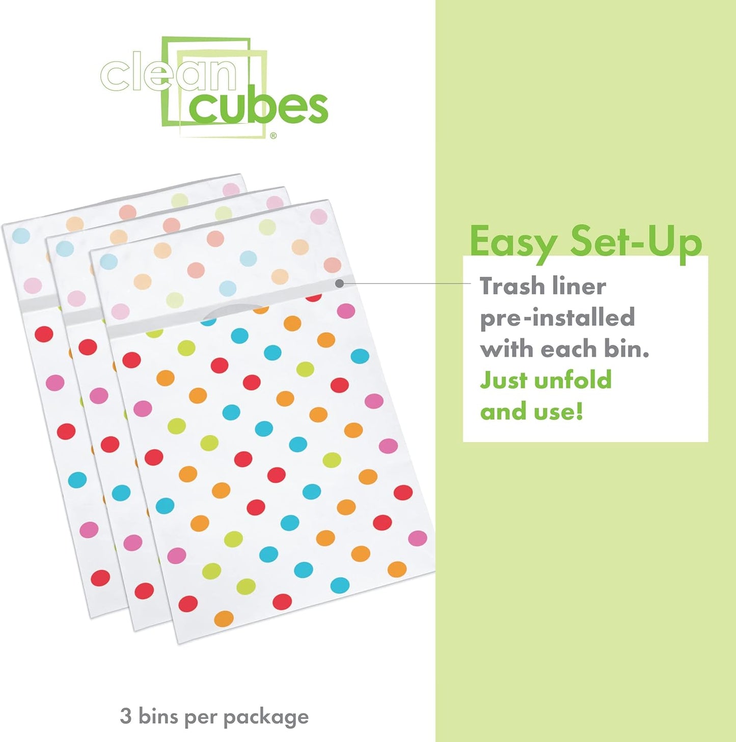 | 30 Gallon Disposable Trash Cans (3-Pack) with Fitted Trash Bags - Reusable Garbage and Recycling Bins for Parties, Events, and More (Polka Dot - 30” Height x 17” Width x 14” Depth)