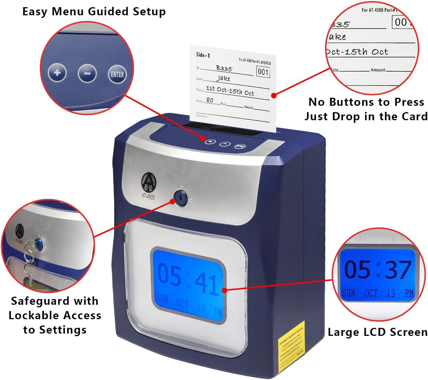 Allied Time USA Calculating AT-4500 Sets up in Minutes - totals Regular and Overtime Hours Worked