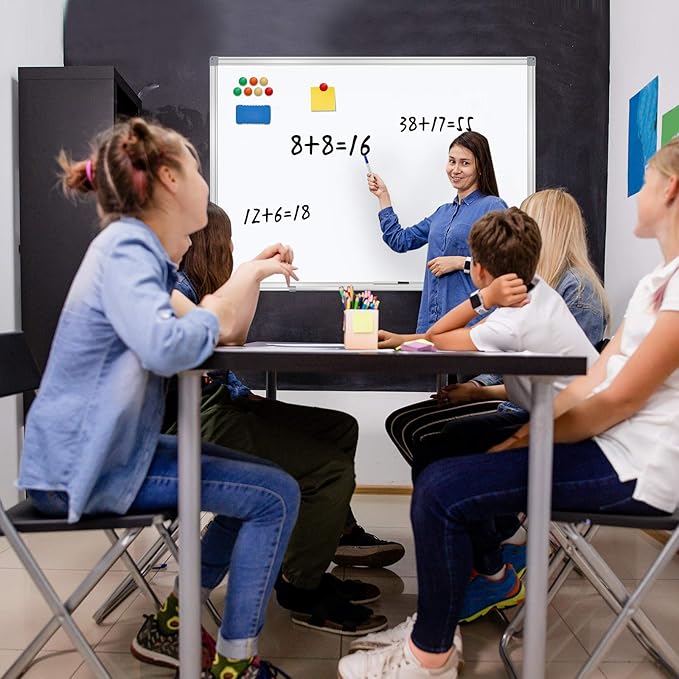 Dry Erase Board for Wall Aluminum Presentation Magnetic Whiteboard with Long Pen Tray, Wall-Mounted White Board for School, Office and Home (40"x30")