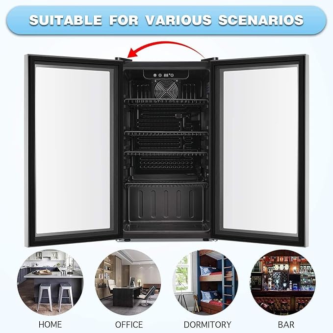 Antarctic Star Beverage Refrigerator Cooler -120 Can Glass Door Mini Fridge, for Soda Cola Beer or Wine Constant Glass Door Small Drink Dispenser Clear Front Door for Home, Bar 3.2cu.ft