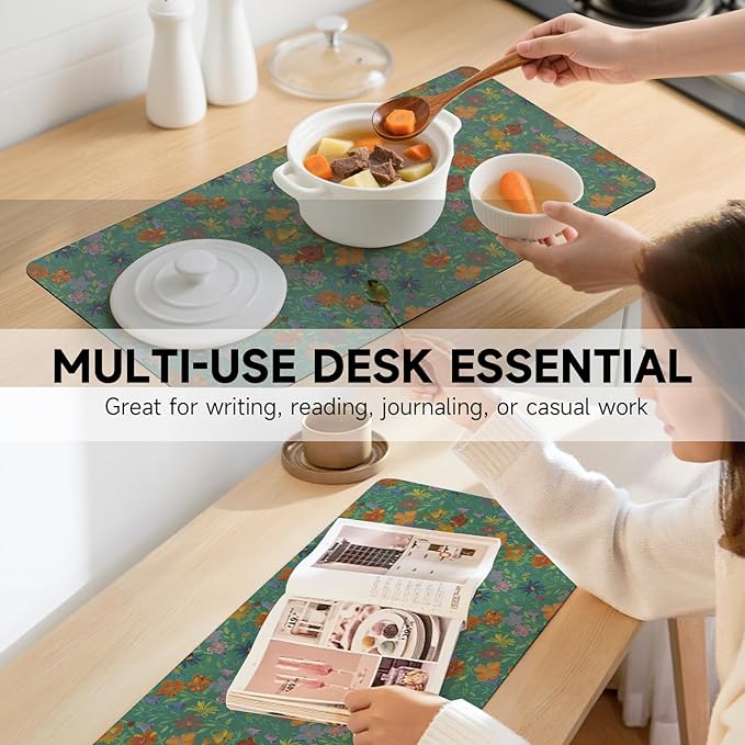 Botanical Floral Desk Pad Blotter,Large Mouse Pad 35 x 17in,PU Leather Desk Mat Writing Pad Protector, Non-Slip Waterprrof,Desktop Decor for Home Office Women Girls (Gorgeous Flowers)