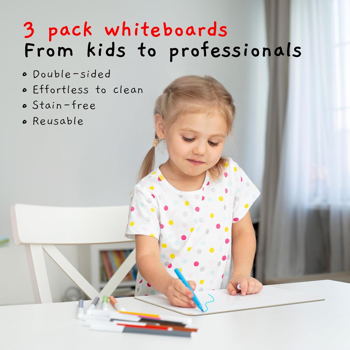 Mini Dry Erase Board for Kids, 3-Pack - 9x12-Inch Small White Boards for Students and Teachers - Double-Sided, Portable, and Easy-to-Clean Writing Boards for Classroom, Office, or Home