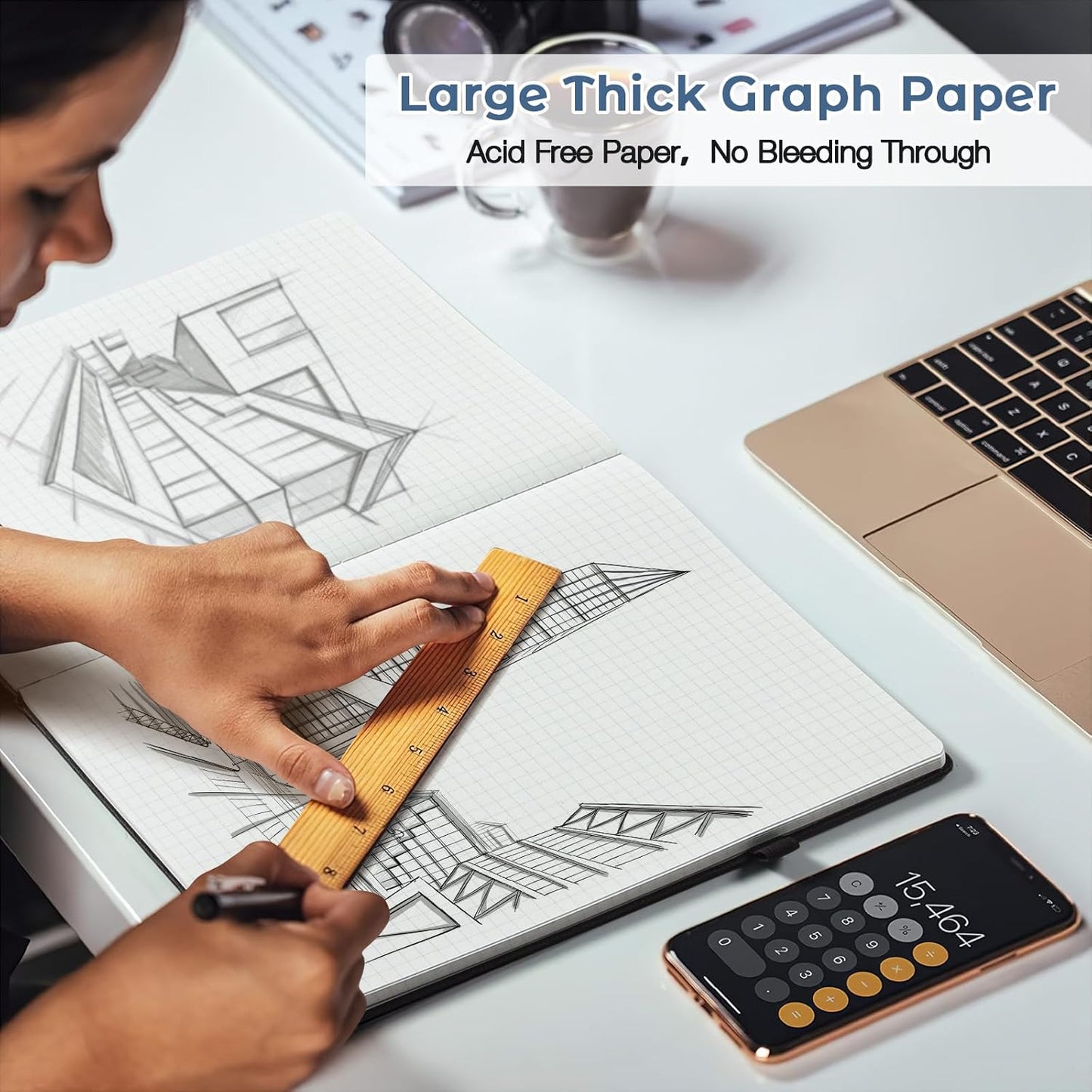 Graph Paper Notebook, Hardcover Notebook 8.5 x 11, Grid Notebook Journal for Women, Men, Large Leather Journals for Writing, Thick Paper, A4 Notebooks for Work, School Supplies, Engineering Purple