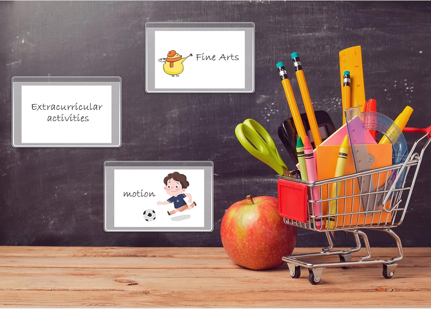 Outus 100 Pieces Self Adhesive Index Card Pockets with Blank Cards 4 x 2.5 Clear Adhesive Pockets Label Holders Bin Labels for Storage Bins Organizing Box Drawer