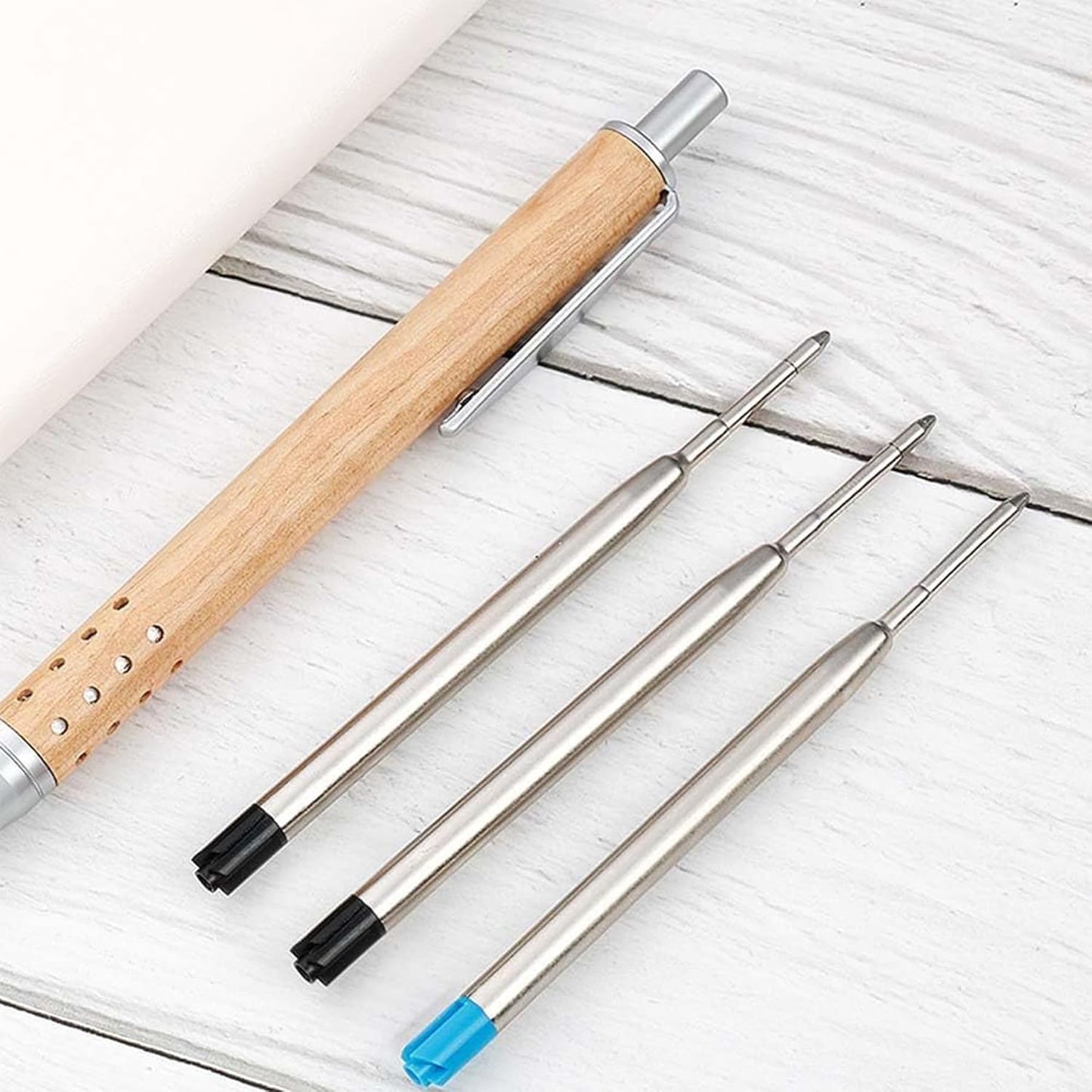 PapaBear Ballpen Medium Point Black Ink Refill Pack of 5-Replaceable Ballpoint Pen Refills - Metal Pen Refill (Blue)