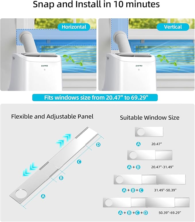 ZAFRO 10000 BTU Portable Air Conditioners (6000 BTU SACC), AC Unit for Bedroom with Drainage-free Cooling, Fan & Dehumidifier, 47dB Quiet, 24H Timer, APP Control/Remote/LED Display