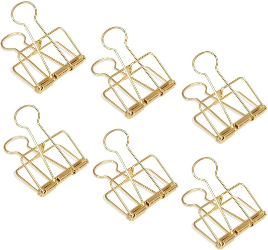Gold Binder Clips Set, 2 Inch Wire Clips for Paper and Office Organization, Large Binder Clips,6 Pack