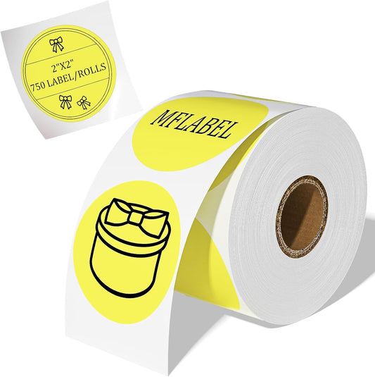 MFLABEL 750-Pack Yellow Round Labels (2 Inch) - Thermal Printer Sticker Rolls for Shipping, Organizing, Crafts & DIY (Compatible w/Direct Thermal Printers)