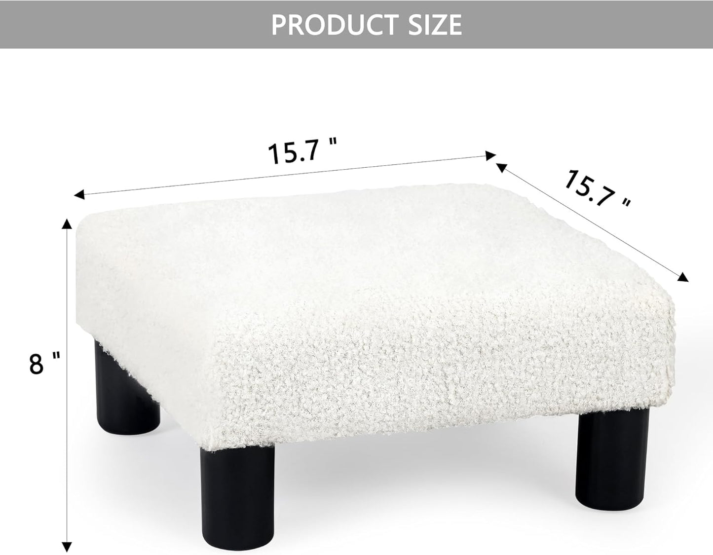 Joveco Small Foot Rest Stool Ottoman, Square Boucle Upholstered Footrest with Plastic Legs, Under Desk Footstool for Chair, Office, Living Room, White
