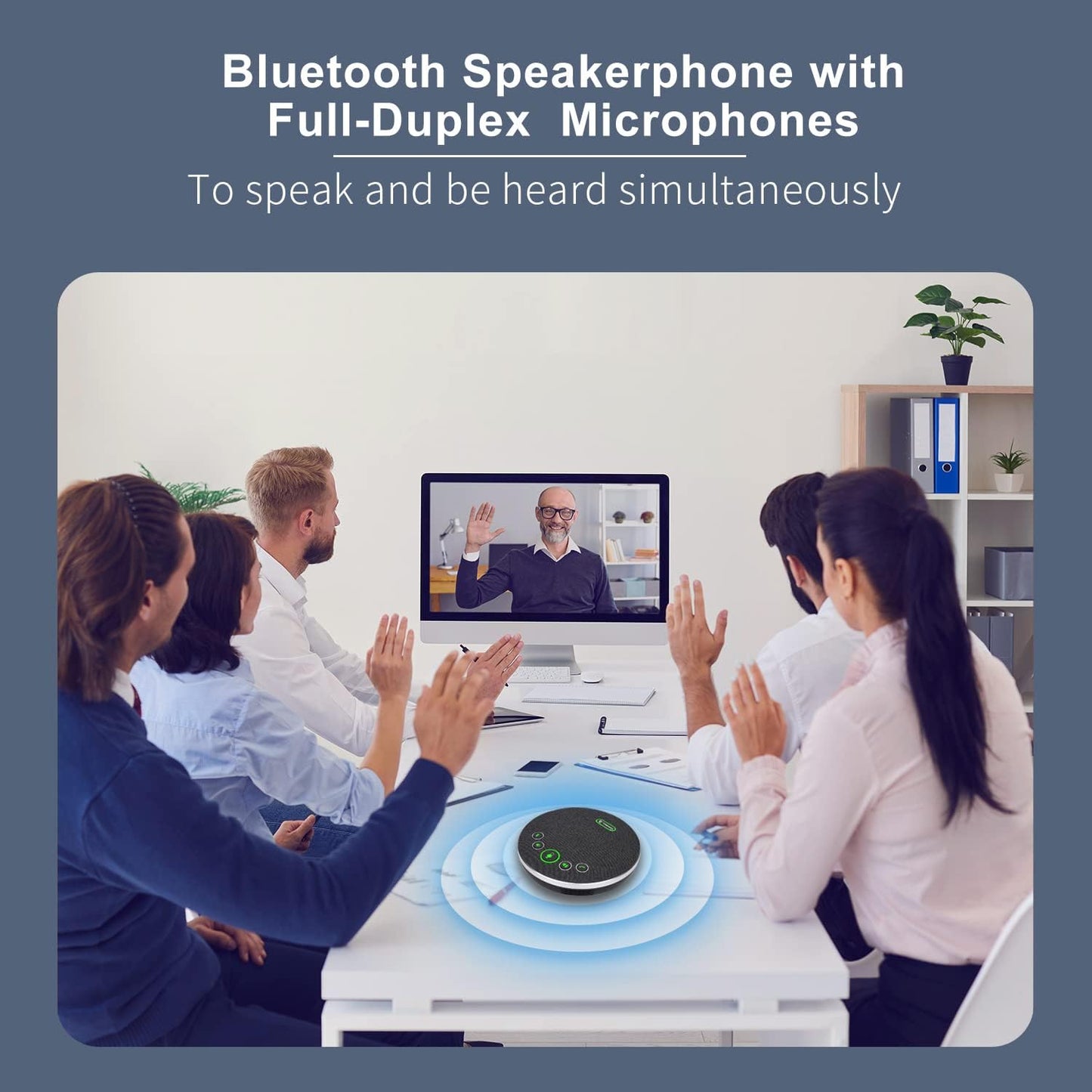 Bluetooth Speakerphone Conference Microphones, Wireless Conference Speaker 360°Voice Pick up with 4 AI Noise Cancellation Mics USB/Dongle/Bluetooth Connection 8 Hour Call Time for 8-12 People