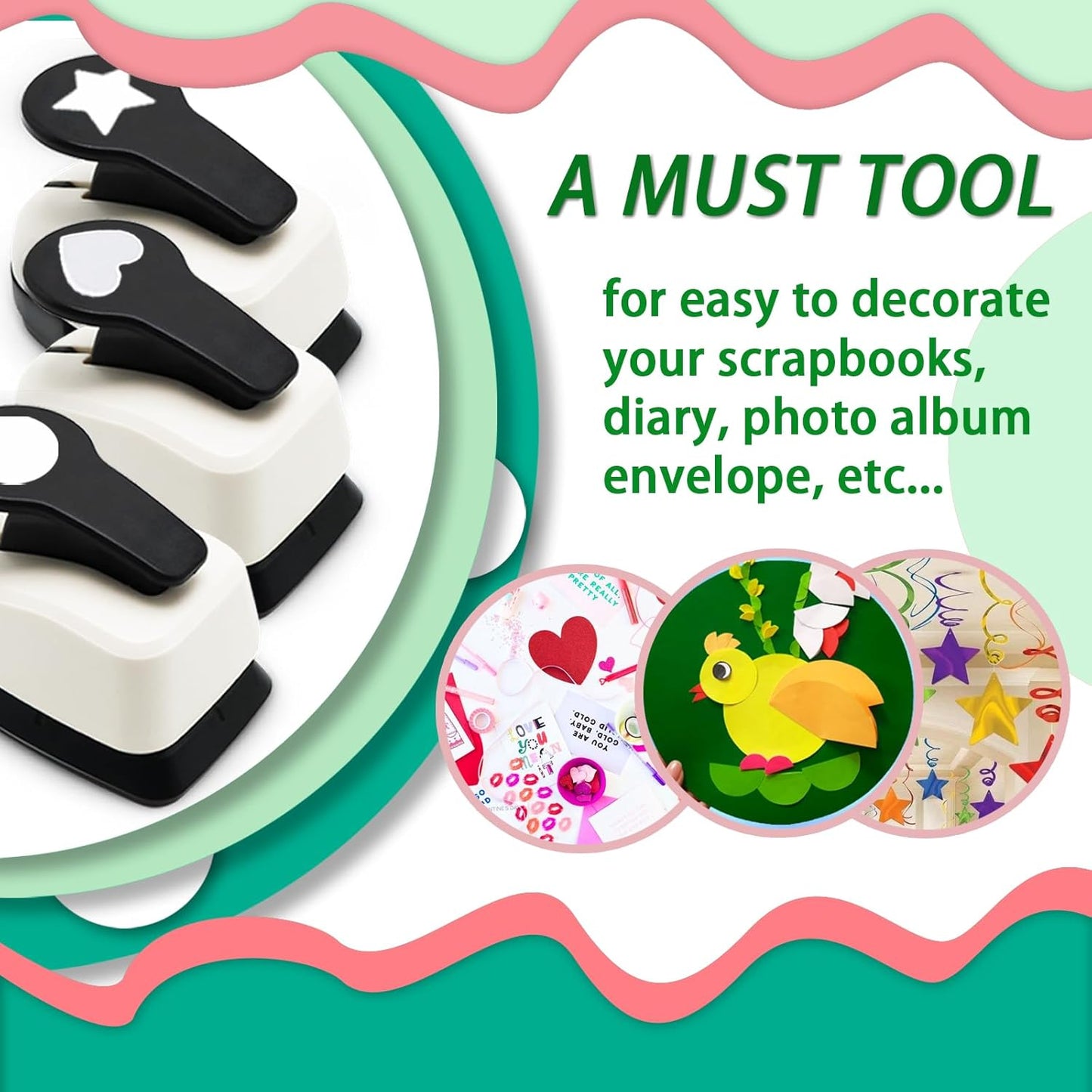 Paper Hole Punch, Heart Hole Puncher, Circle Punch, Star Hole Punches, 1 inch Circle Hole Puncher, 1 inch Star Punches, 1 in Heart Punch, Shape Hole Punch, 3 PCS CraftPunch