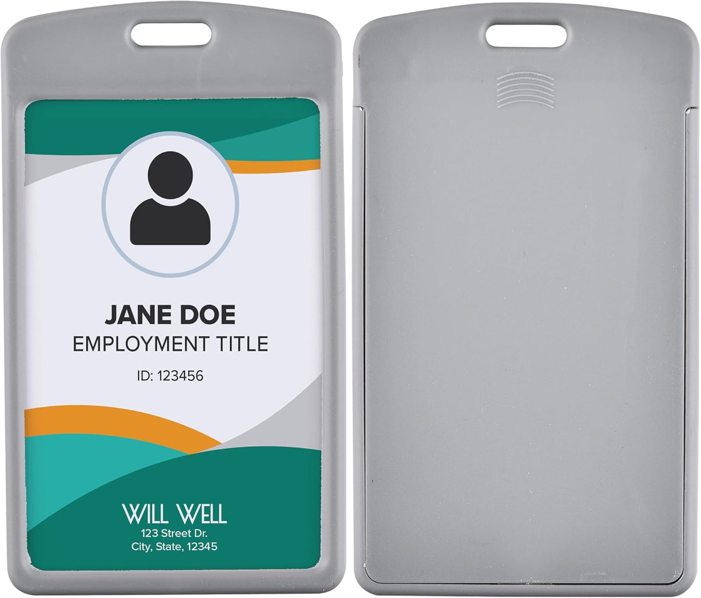 Will Well Vertical Sliding Badge Holder for Lanyards - Hard ABS Plastic 4.13" x 3.3" Protector Fits Up to 2 Standard-Sized Cards, Lightweight Secure Quick-Access Slide Cover Design - 6-Pack, Grey
