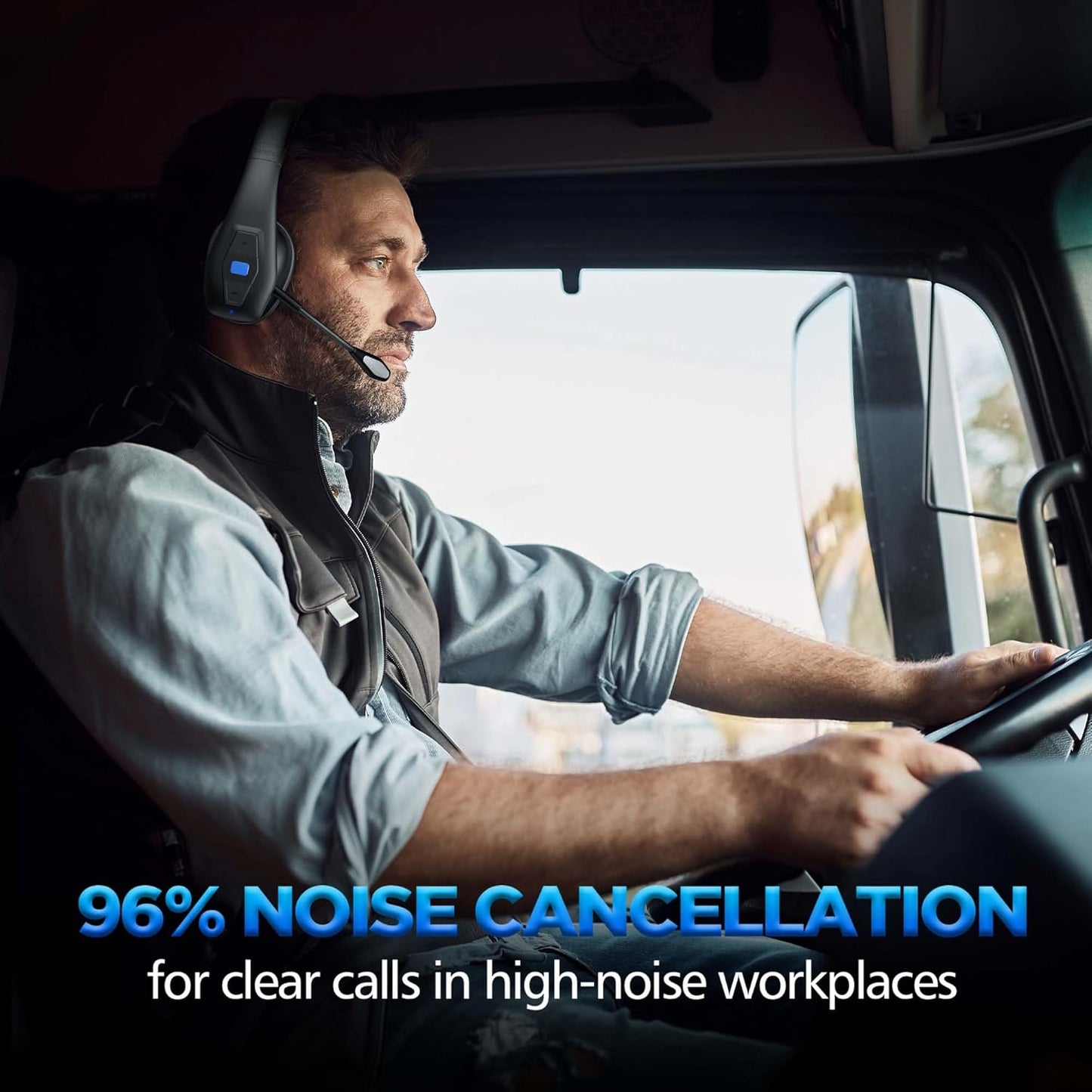 CONAMBO JBT100 Trucker Bluetooth Headset with Dual Mic Noise Canceling, CVC8.0, Mute Button, 60Hrs Battery Wireless Headset, On Ear Headphone for Cell Phones Business Home Driver Office Work