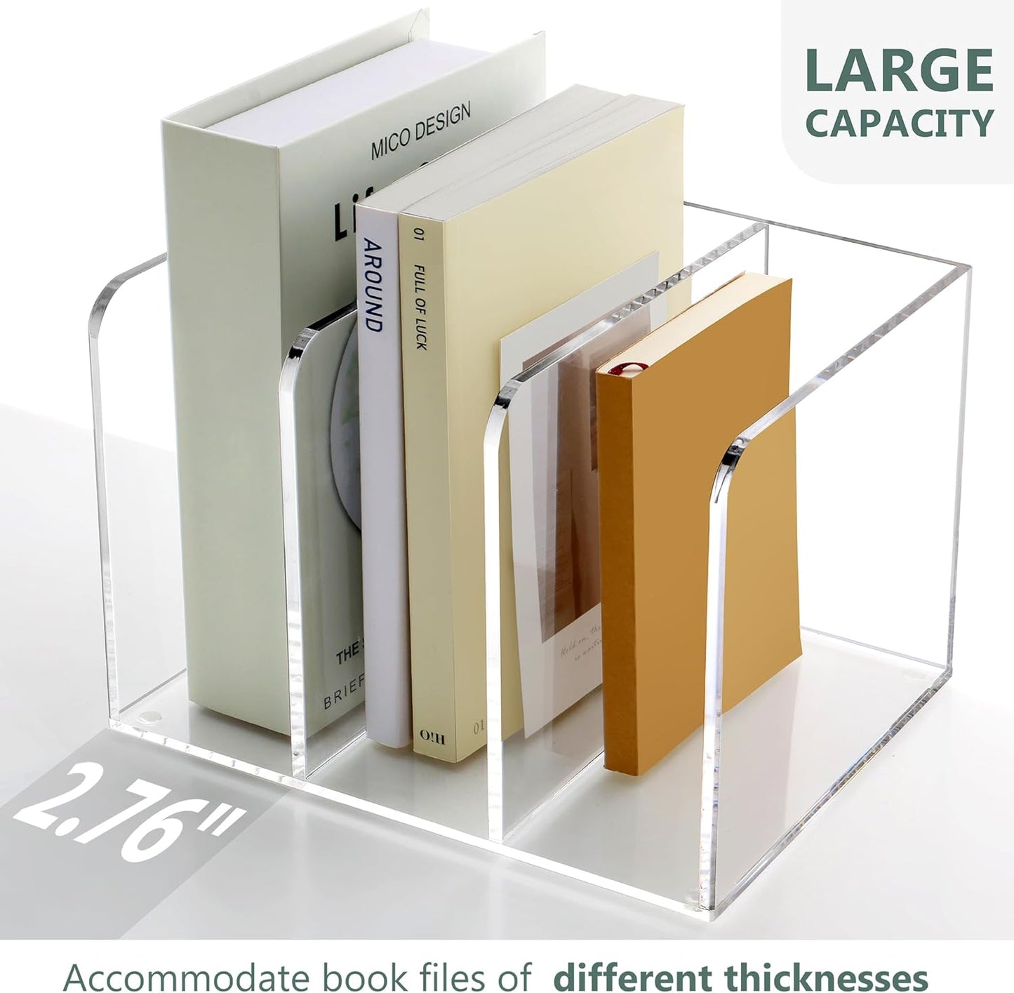 Acrylic Magazine Holder Desk Organizer Workspace Sorters，Clear Bookend File Sorter Holder，Folder Rack, Office Accessories Organization Storage with 3 Vertical Compartments