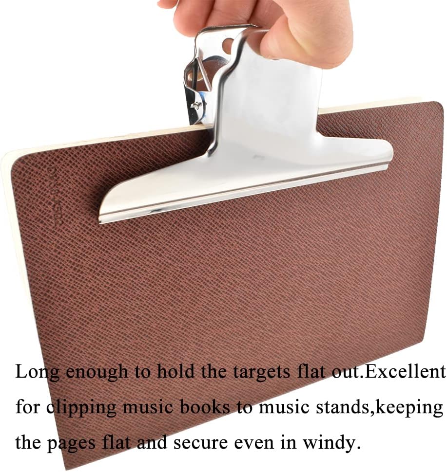 HAHIYO 5.7inch Silver Bulldog Clips Metal File Hinge Binder Clamps Save Space Strong Spring Jaws Rock Solid Grip Book Lay Flat Deburred Edge for Hang Photos Wall Grid Dog Food 5PCS