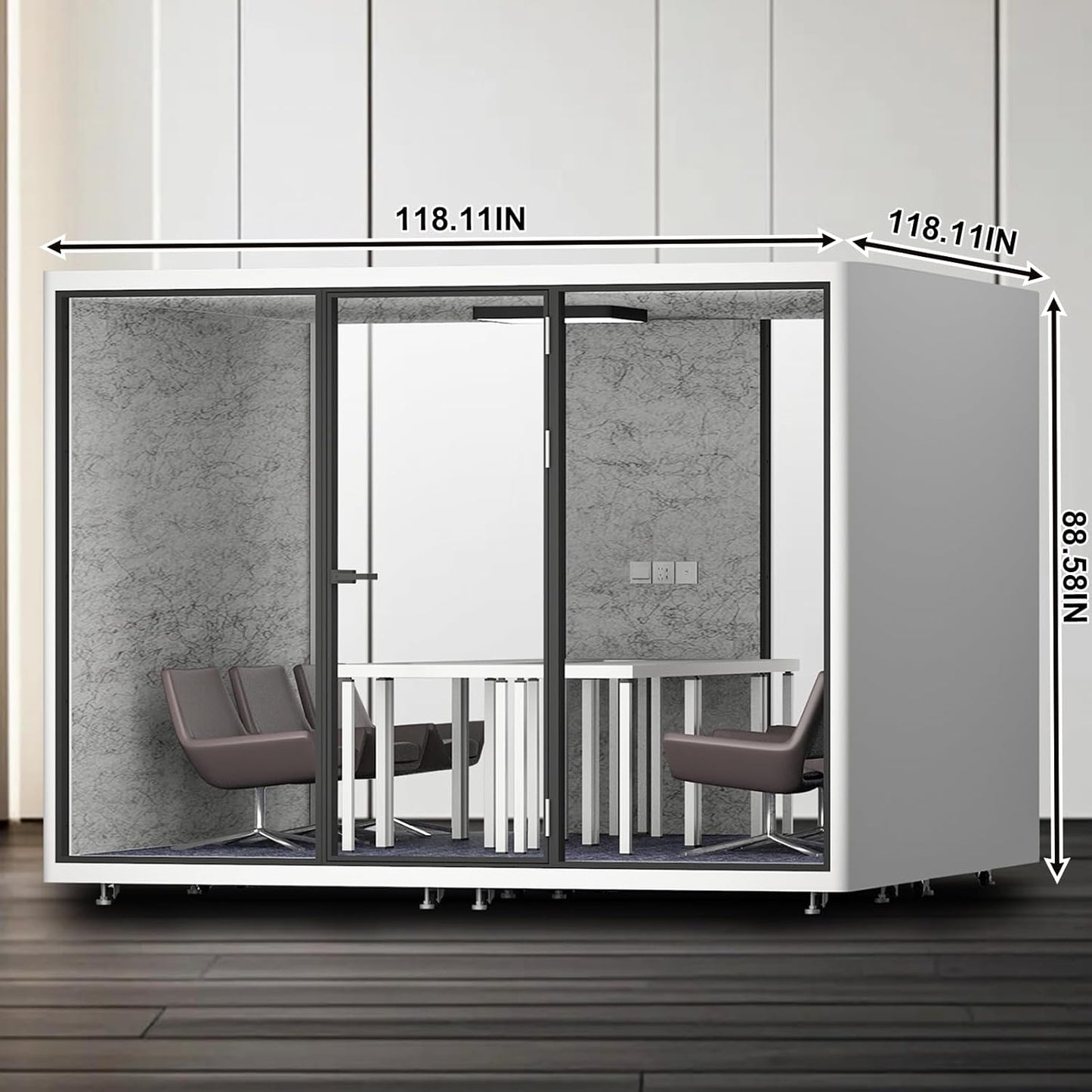 Office Sound Booth with Audio Privacy - Large Soundproof Booth with White Modern Style,Movable Room with Light,Ventilation,Socket for Meeting Room,Band Practice,Home Gym(118.11IN)