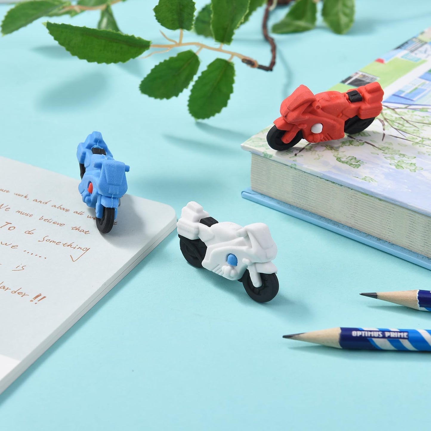 12 Pack 3D Motorcycle Erasers for Kids, Boys and Girls - Fun Take Apart School Supplies, Prize Gifts, Party Favors