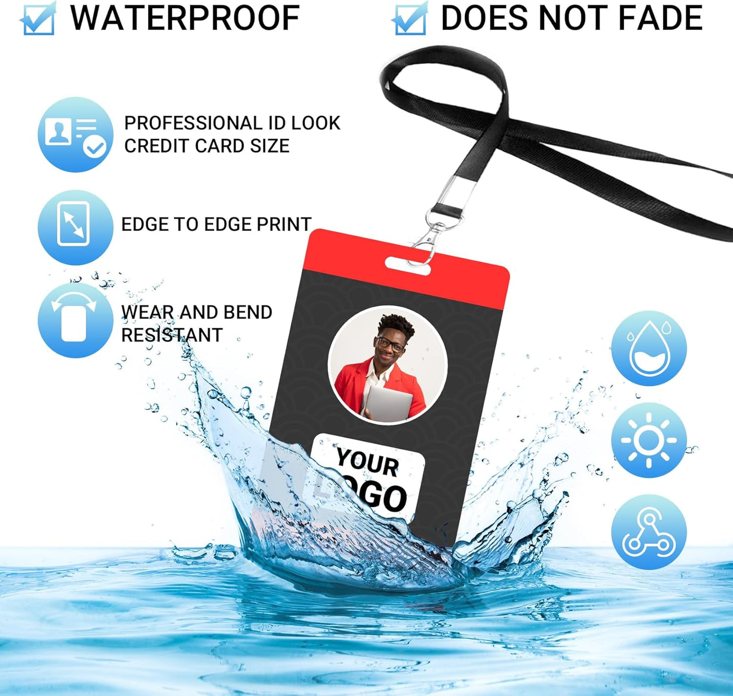 Custom Id Badge Custom Id Card Identification Badges Customizable Personalized Name Badge Customize Name Tag Photo Logo Employee Work Office Volunteer Customized Personal (Horizontal-4)