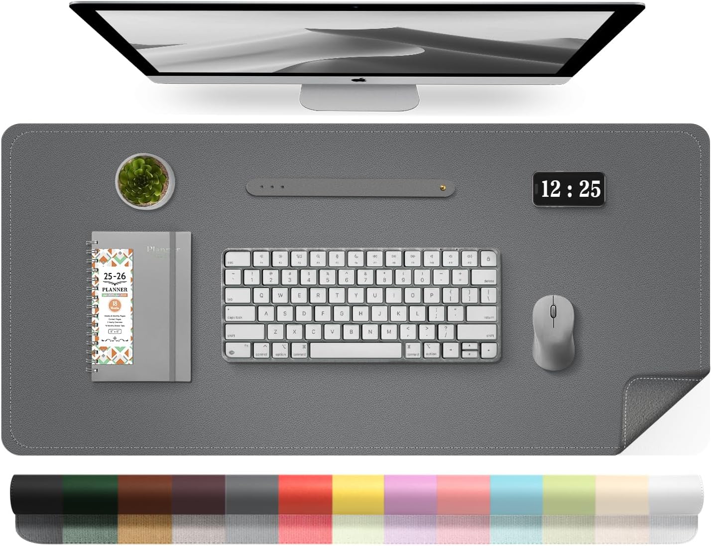 Leather Desk Pad Protector, 39.4'' X 17'' Large Mouse Pad, Office Desk Mat, Non-Slip PU Leather & Suede Base Desk Blotter, Laptop Desk Pad, Desktop Mat for Office Home, Dark Gray