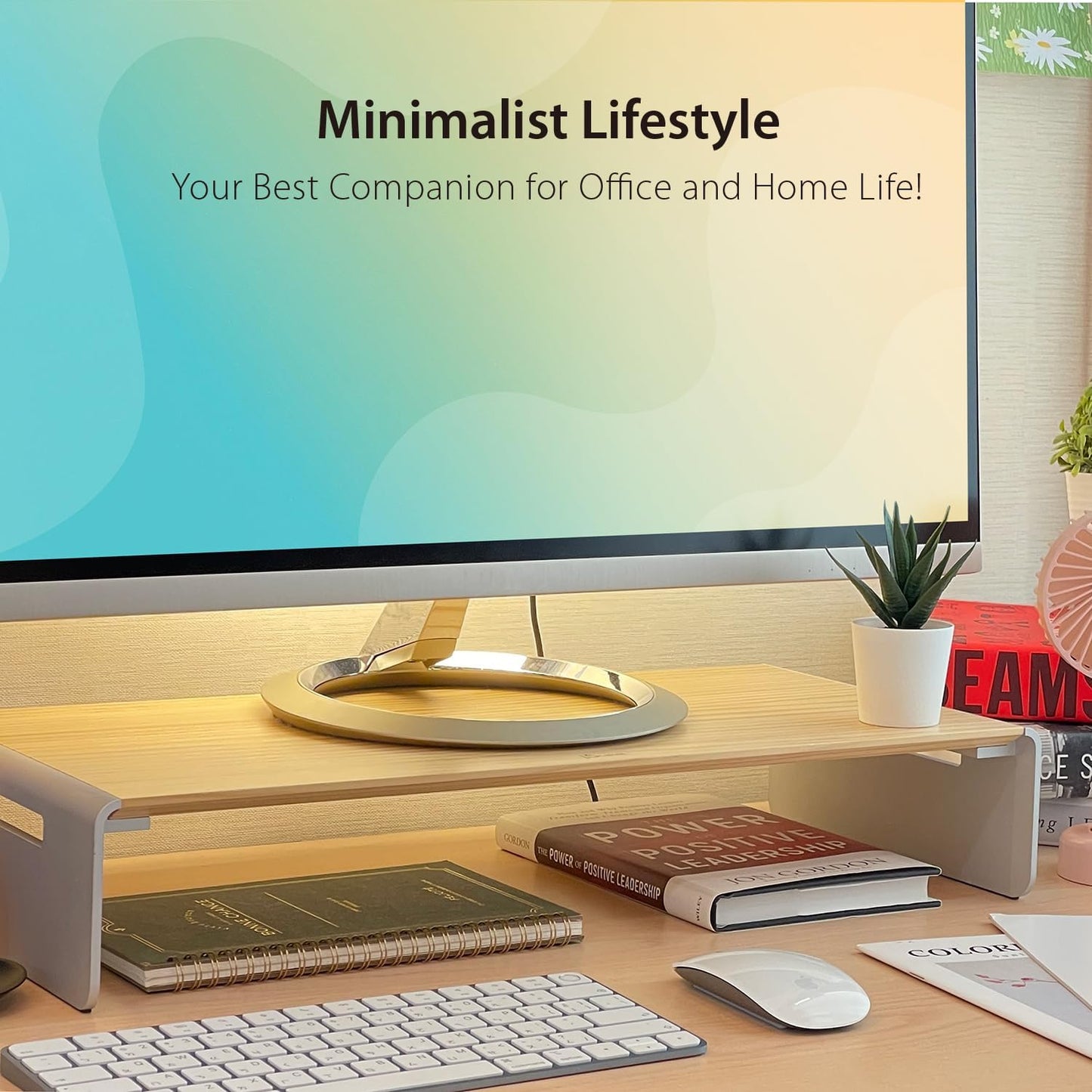 j5create Premium Monitor Stand, Made with Elegant Wood and Sleek Aluminum Material, Display/TV/Screen/Printer/Laptop Riser, Max Load 88 lbs/ 40 kg (JCT125)