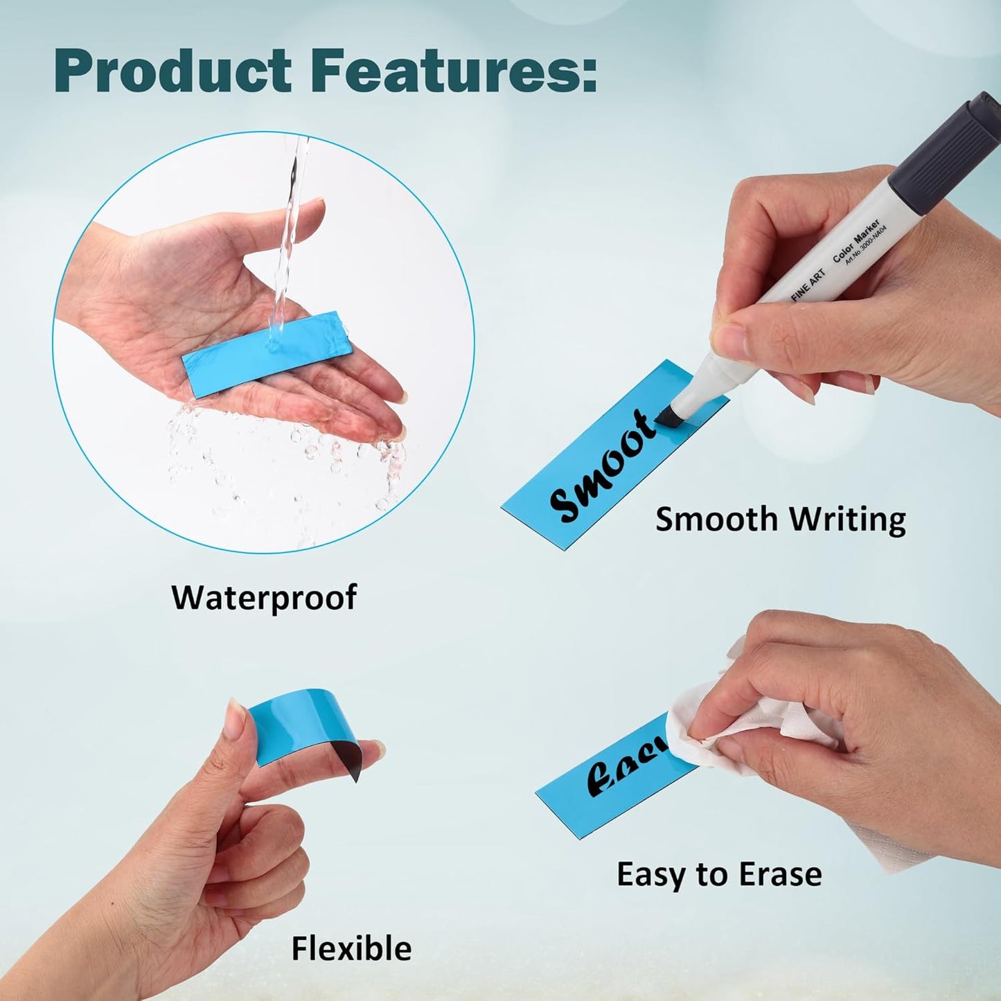 LLPT Dry Erase Magnetic Labels 1" x 3" 50 Packs Blank Writable Magnet Stickers Reusable for Refrigerator Shelf Whiteboard Toolbox Craft and Other Metallic Surfaces Blue (DML1030BL)