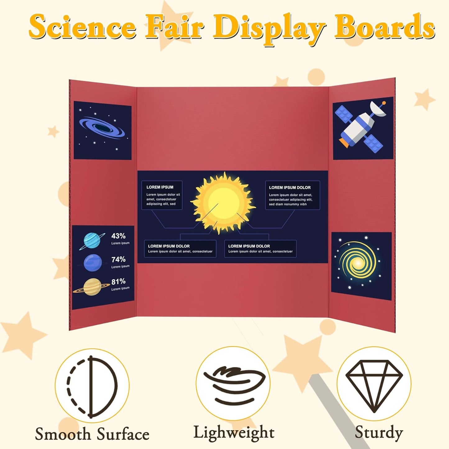 3PCS Small Trifold Poster Board, 21 x 14 Inches Red Corrugated Cardboards Tri Fold Poster Boards for School Projects, Science Fair, Business Presentations, Exhibitions, Event Display