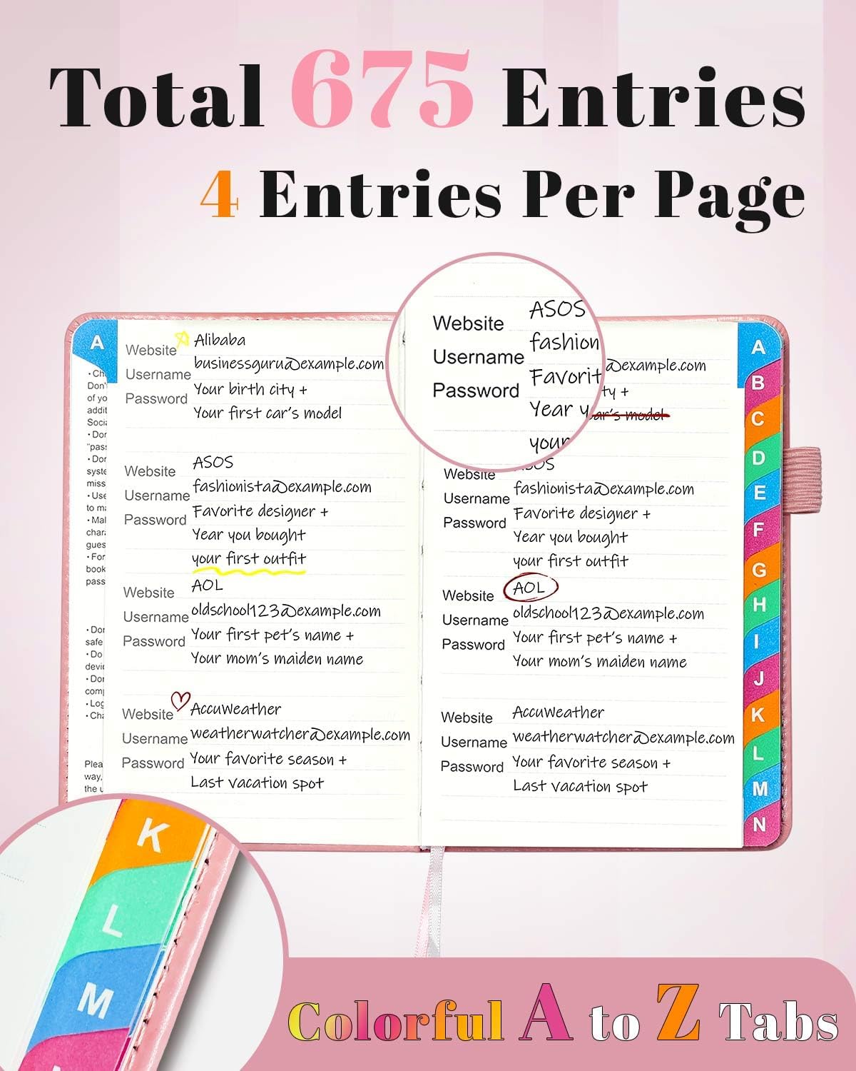 Small Password Keeper Book with Colorful Alphabetical Tabs, Hardcover Password Log-book for Internet Password and Website Address, 4.1"×6.2" Password Notebook for Home Office (Pink, Small (4.1 x 6.2 Inch))