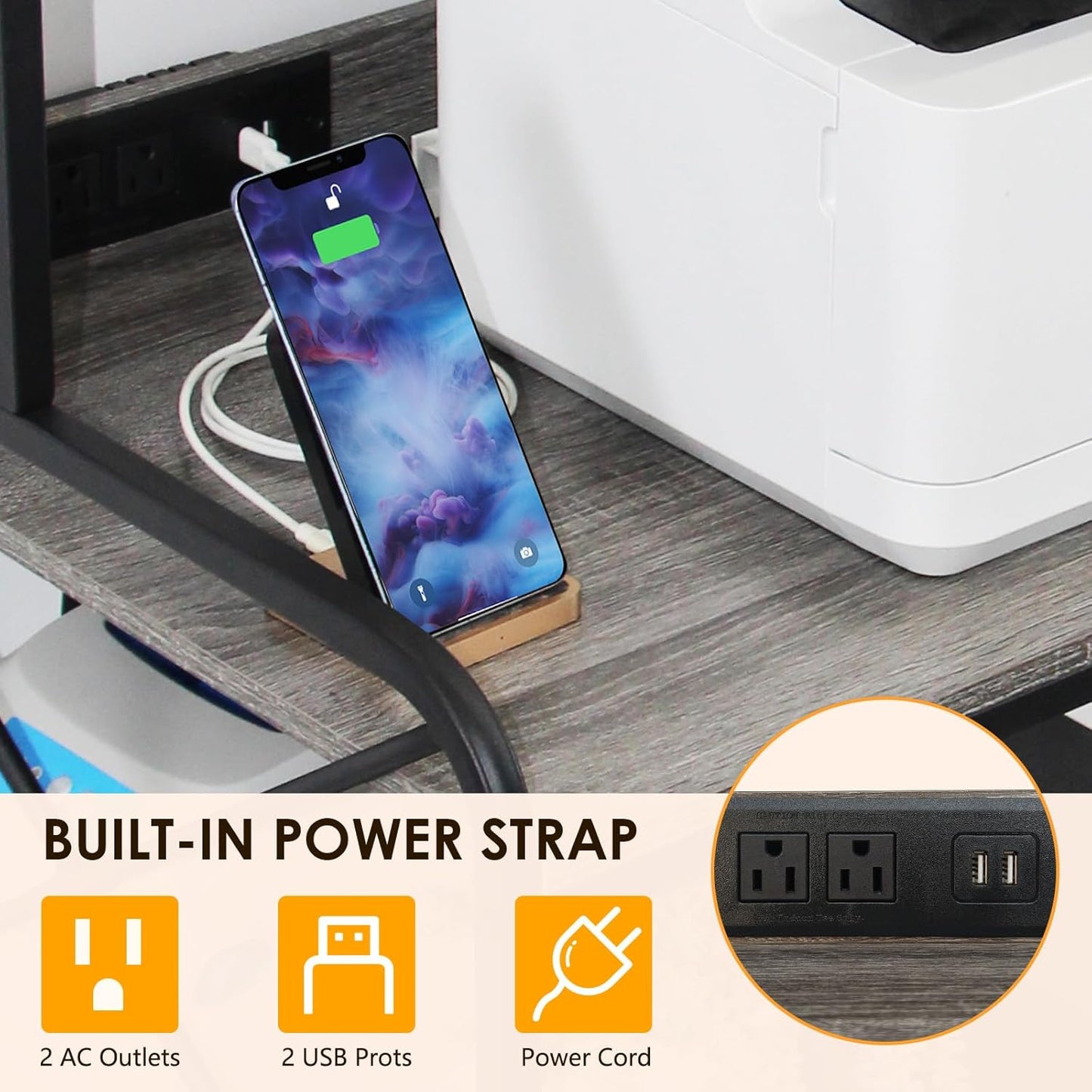 Printer Stand, 23 x 18 Inch Printer Table for Home Office, Large Printer Stand with Storage, 4 Tier Modern Home Printer Cart with Wheels & Socket, Computer Tower Stand CPU Stand, Grey