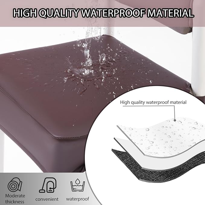 CWK Waterproof PU Leather Dining Chair Covers Set of 2-Stretchable Chair Seat Slipcovers, Removable & Washable Protector for Dining Room,Home,Office,Wedding,Rear Covers (PU-Coffee)