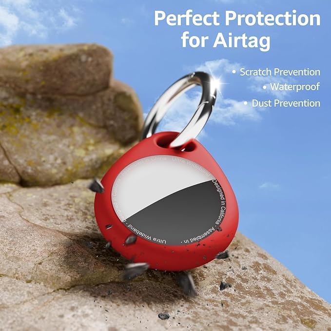 for AirTag Keychain Holder with Wire Cable, Secure Lock Case for Air tag, Compatible with AirTags, Key Ring Chain Luggage, for Airtag Accessories for GPS Item Finder Tracker, Red
