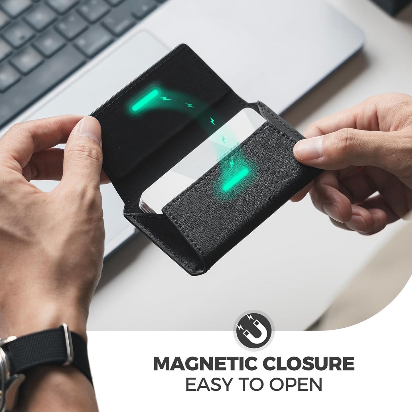 VULKIT Leather Business Card Holder Case for Men Slim Pocket Business Card Wallet Name Card Case Holder, Holds 20 Business Cards Black