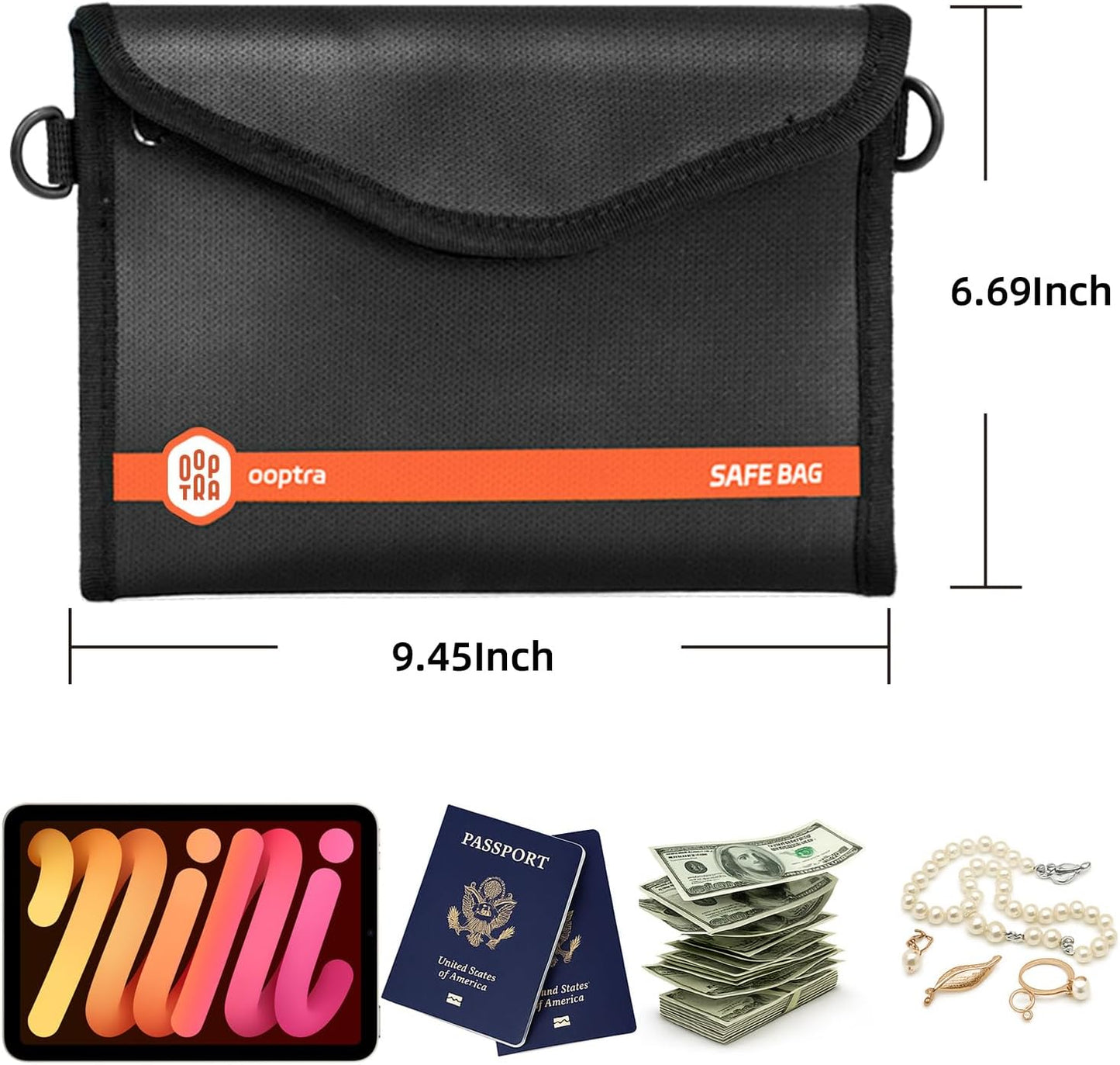 Fireproof Document Bag (Black) – Waterproof Zipper – Lightweight & Portable – for Home, Office & Travel – Holds Files, Cash, Passport, Valuables – Fire & Water Resistant – with External Buckle