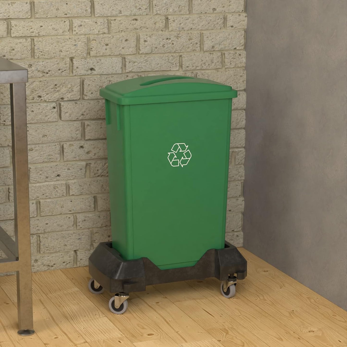 23 Gallon Green Recycle Slim Jim Trash Can with Paper Slot and Dolly