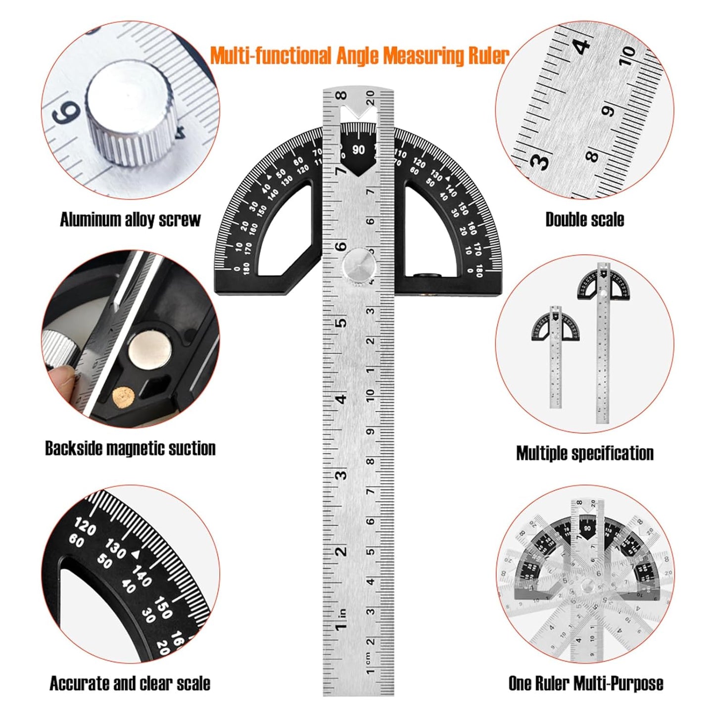 Protractors Angle Ruler Angle Finder Ruler Machinist Protractor Angle Measuring Tool 12-Inch Woodworking Ruler for Woodworking/Carpenter/Construction/Measurement/Hobbyists
